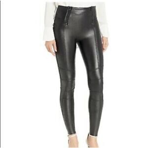 SPANX Faux Leather Hip Zip Moto Leggings- Size Medium- Black